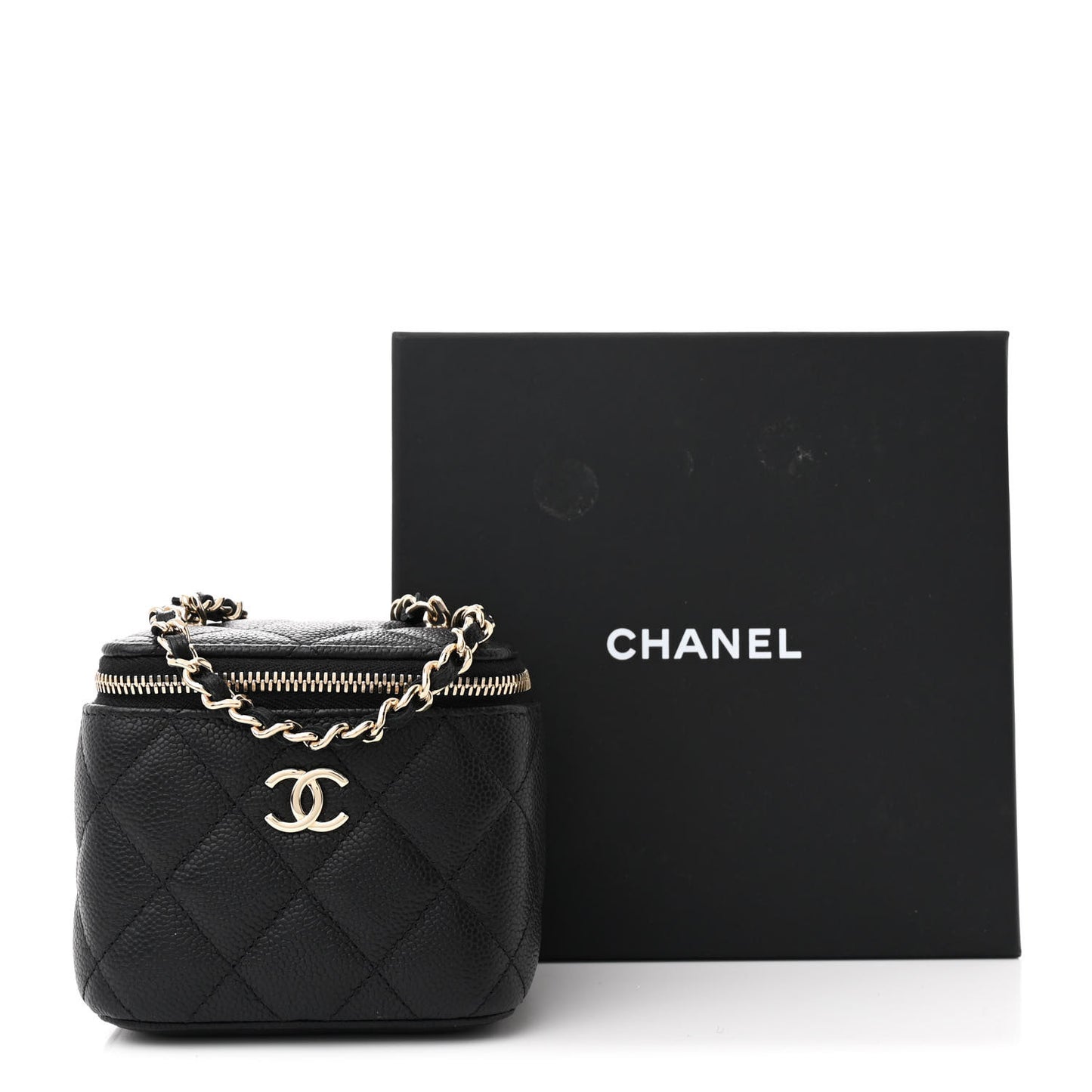 Caviar Quilted Mini Vanity Case With Chain Black