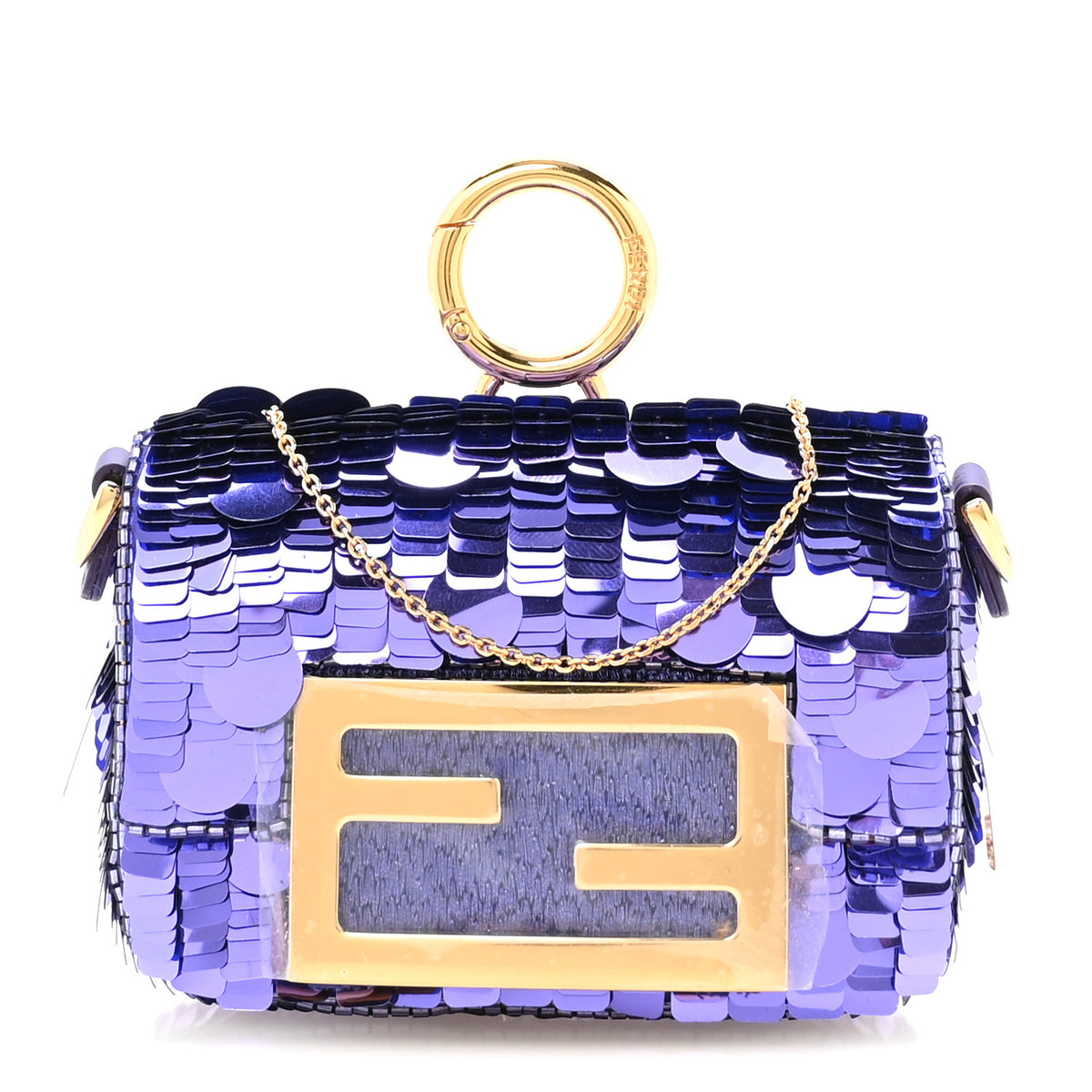 Sequin Paillettes Shiny Nappa Sex and the City Nano Maxi Buckle Baguette Charm Viola Purple