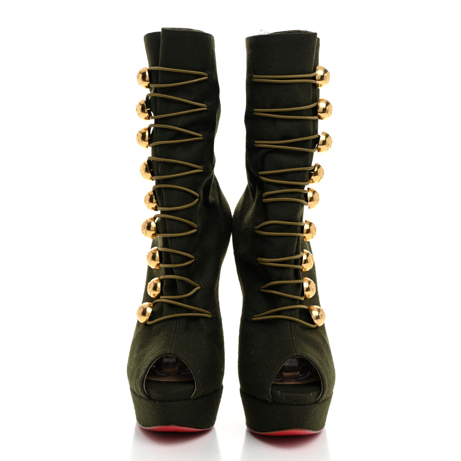 Christian Louboutin Wool Lace Up Alta 120 Peep Toe Ankle Boots 38.5 Green 2 of 7
