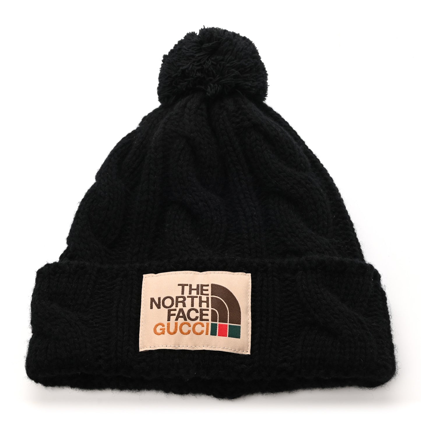 X THE NORTH FACE Wool Cable Knit Beanie Hat S Black