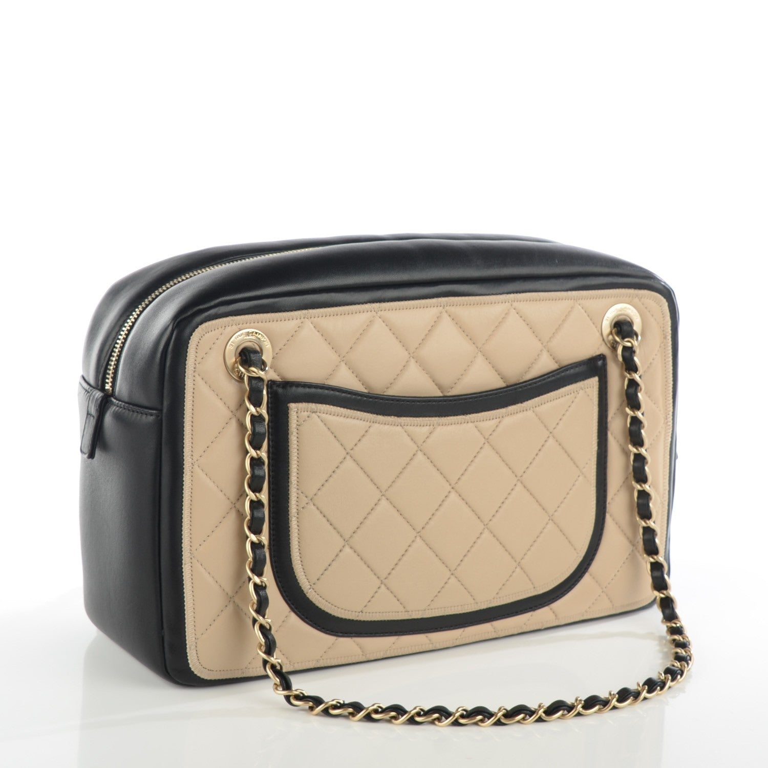 Chanel Lambskin Quilted Graphic Camera Case Beige Black 3 of 8