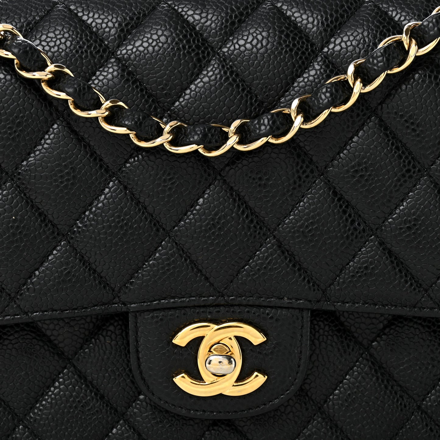 Caviar Quilted Medium Double Flap Black