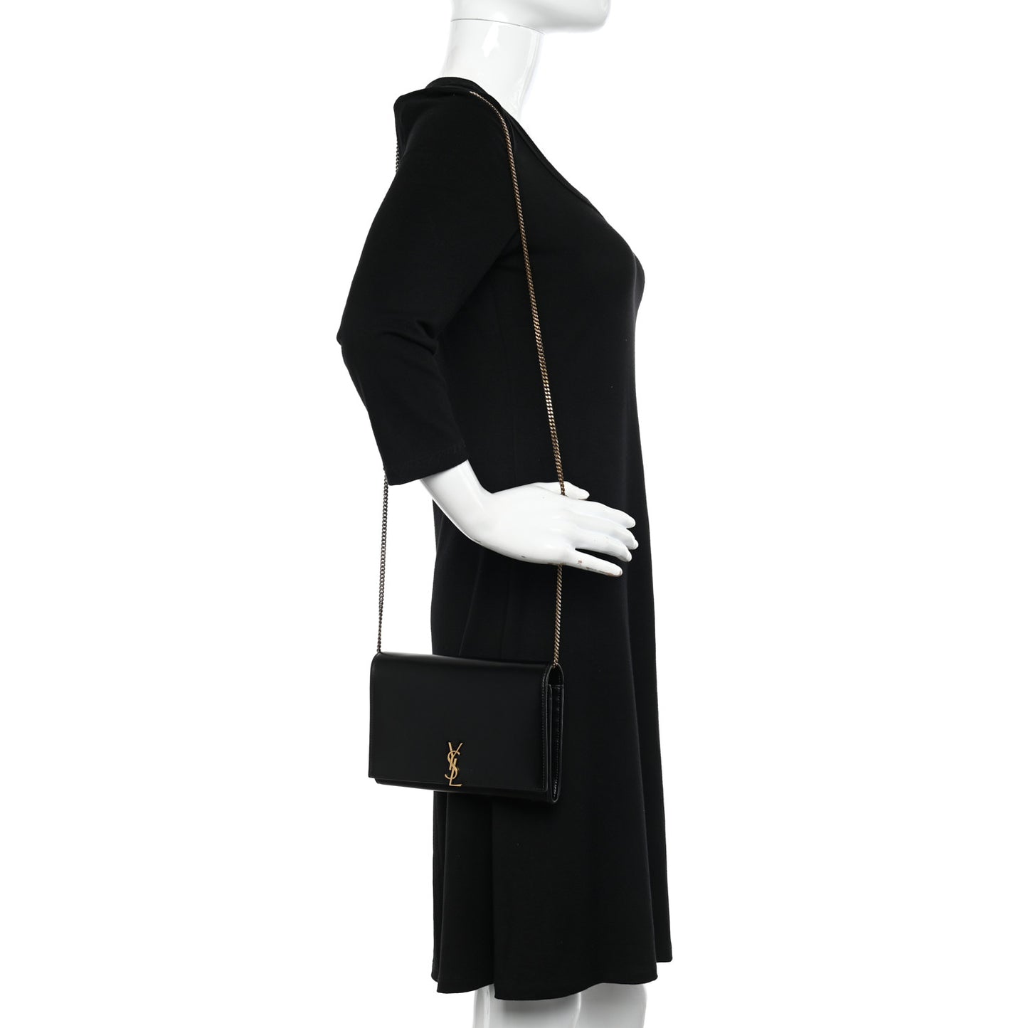 Glossy Calfskin Monogram Chain Wallet Black