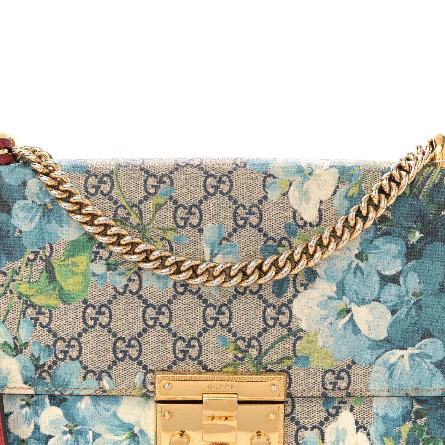 Gucci GG Supreme Monogram Blooms Medium Padlock Shoulder Bag Beige Blue Navy Hibiscus Red 8 of 16