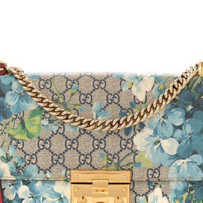 Gucci GG Supreme Monogram Blooms Medium Padlock Shoulder Bag Beige Blue Navy Hibiscus Red 8 of 16