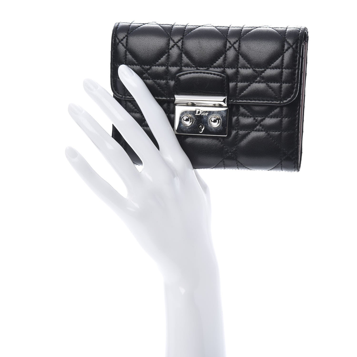 Christian Dior Lambskin Cannage Miss Dior Explorateur Compact Wallet Black 2 of 13