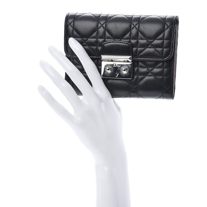 Christian Dior Lambskin Cannage Miss Dior Explorateur Compact Wallet Black 2 of 13