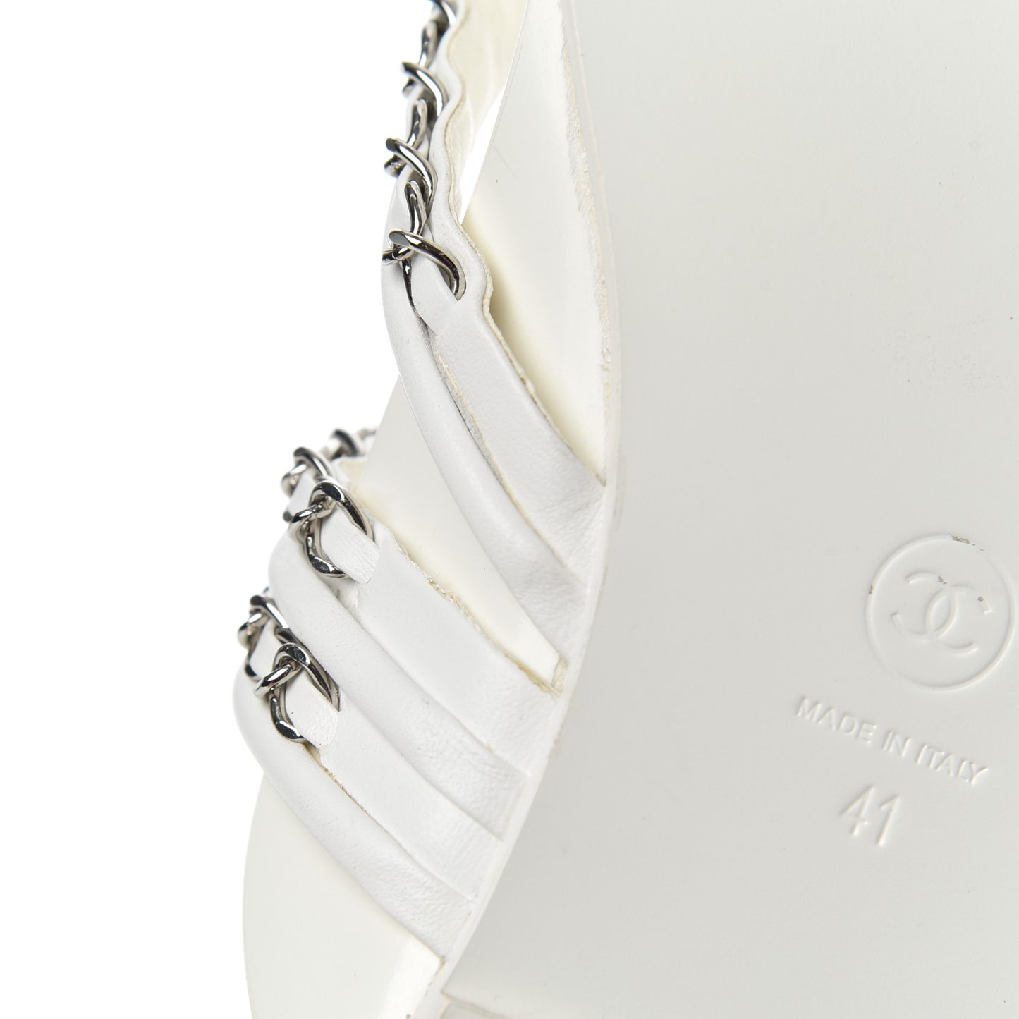Calfskin Chain CC Thong Flat Sandals 41 White