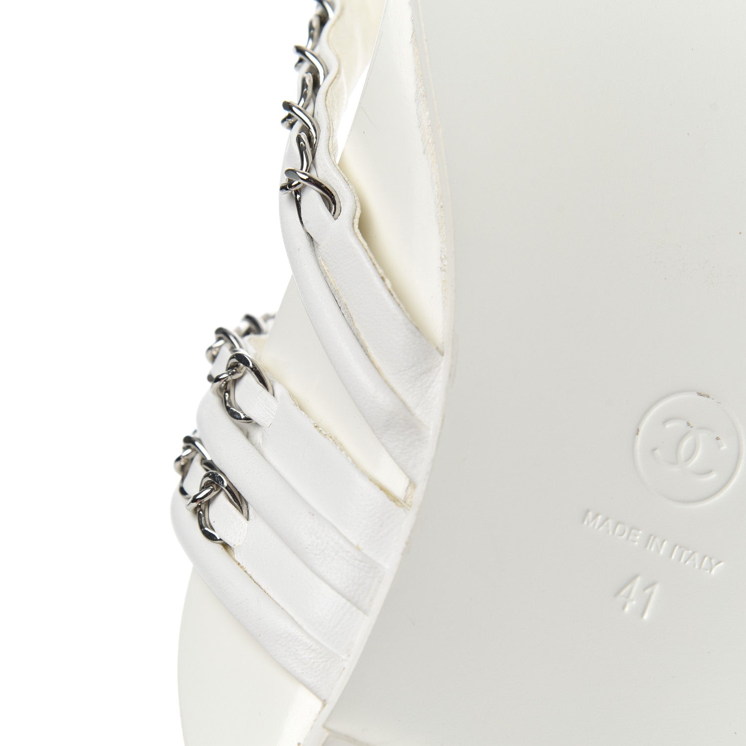 Chanel Calfskin Chain CC Thong Flat Sandals 41 White 14 of 15