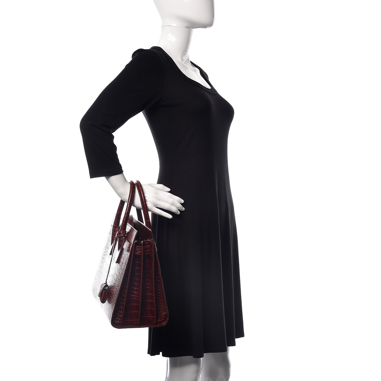 Calfskin Crocodile Embossed Small Sac de Jour Dark Blood