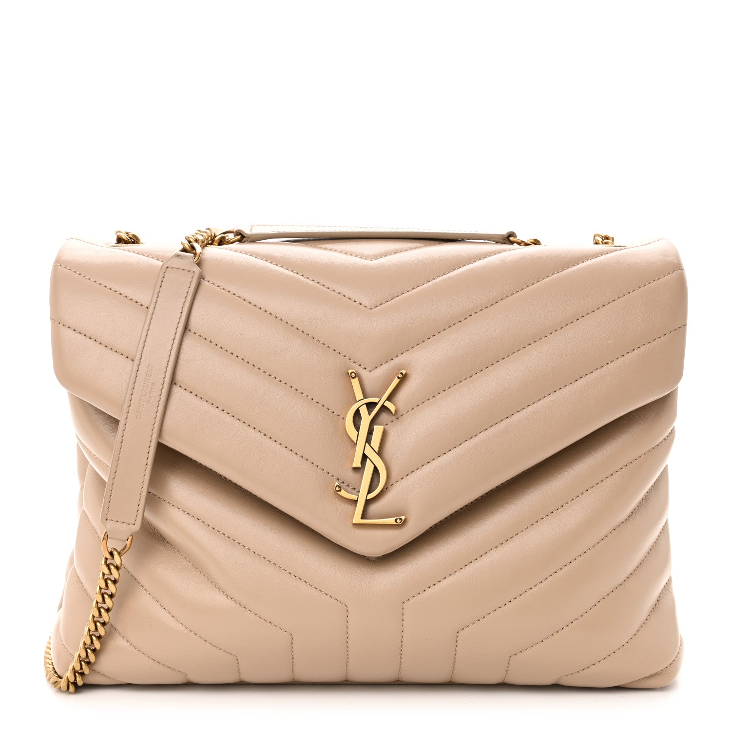 Saint Laurent Calfskin Y Quilted Monogram Medium Loulou Chain Satchel Dark Beige 1 of 9