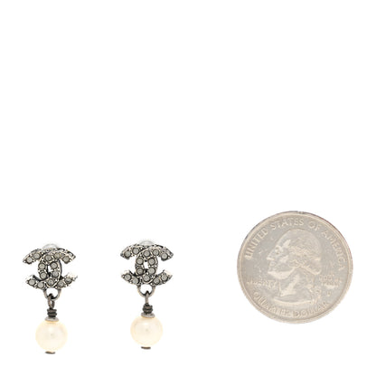 Chanel Crystal Pearl CC Drop Earrings Silver 2 of 5