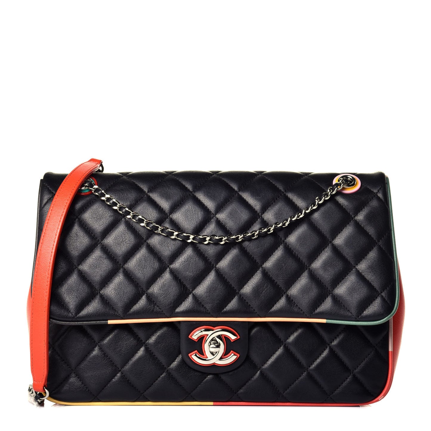Lambskin Quilted Jumbo Cuba Color Flap Black