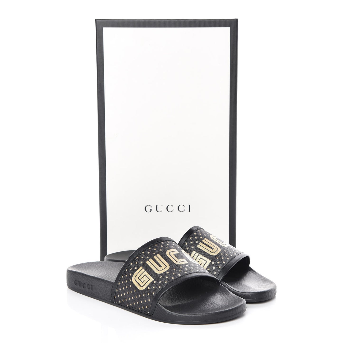 X SEGA Supreme Canvas GUCCY Stars Mens Slide Sandals 8 Black Gold