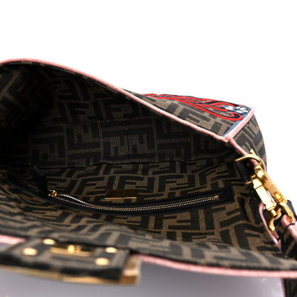 Fendi Fabric Jacquard FF 1974 Karligraphy Embroidered Baguette Tobacco Moro Rosso 5 of 8
