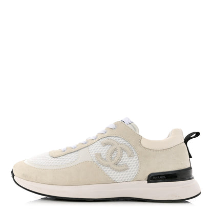 Chanel Calfskin Mesh Lycra Suede Womens Logo Sneakers 40 White 1 of 9