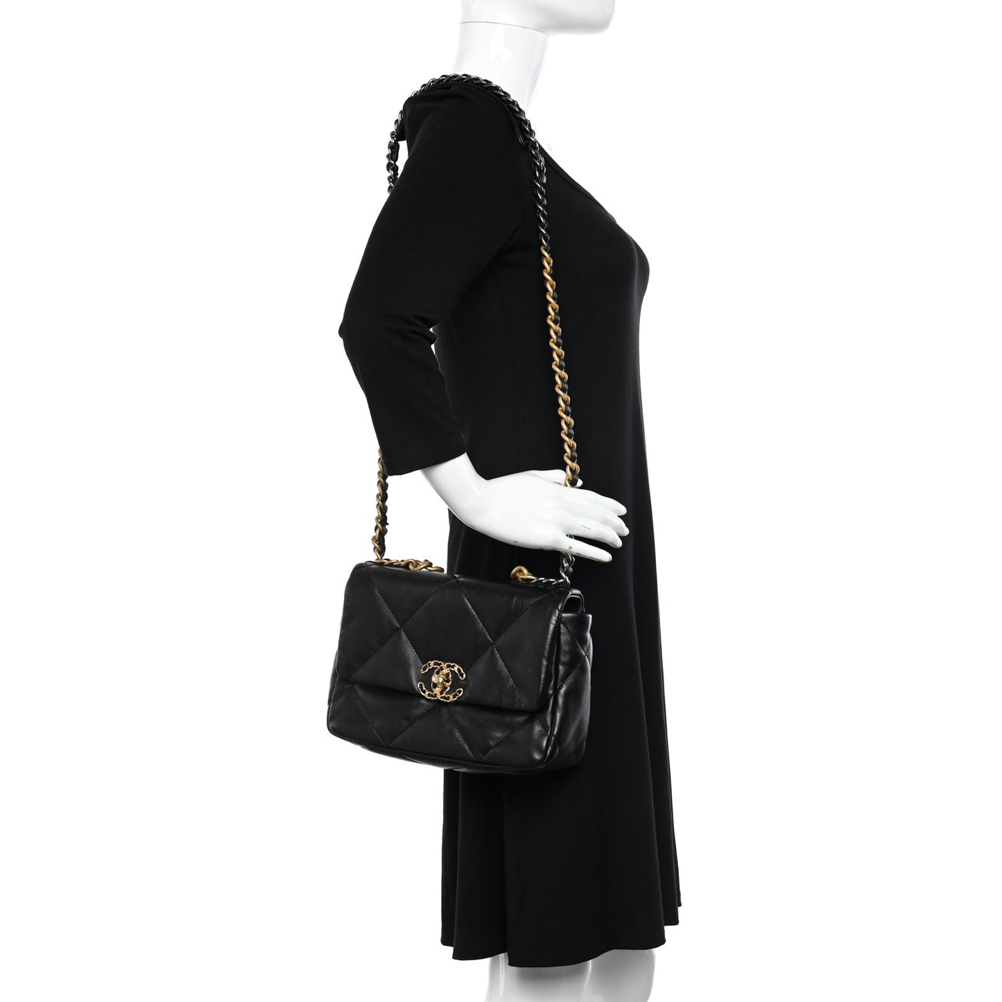 Lambskin Quilted Medium Chanel 19 Flap Black