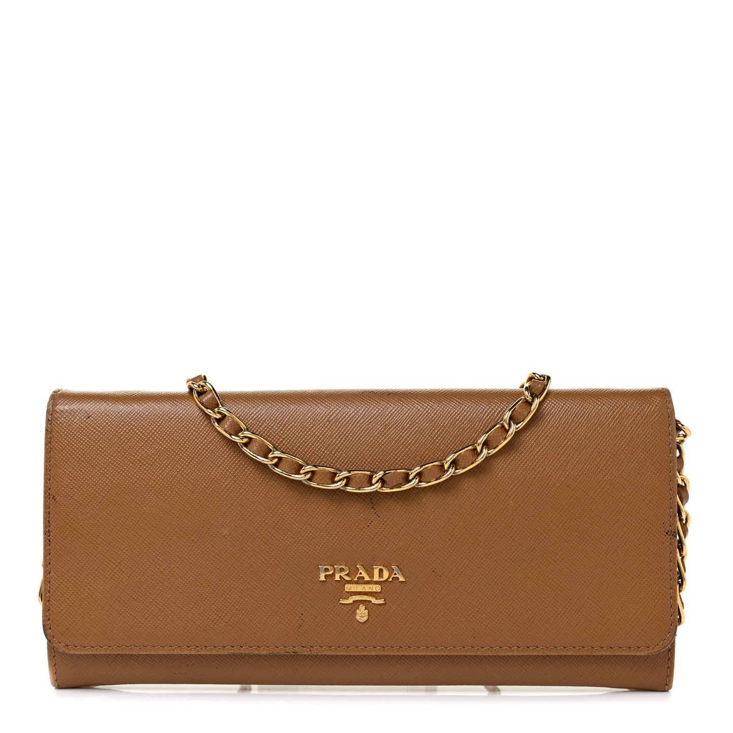 Saffiano Metal Oro Chain Wallet Caramel
