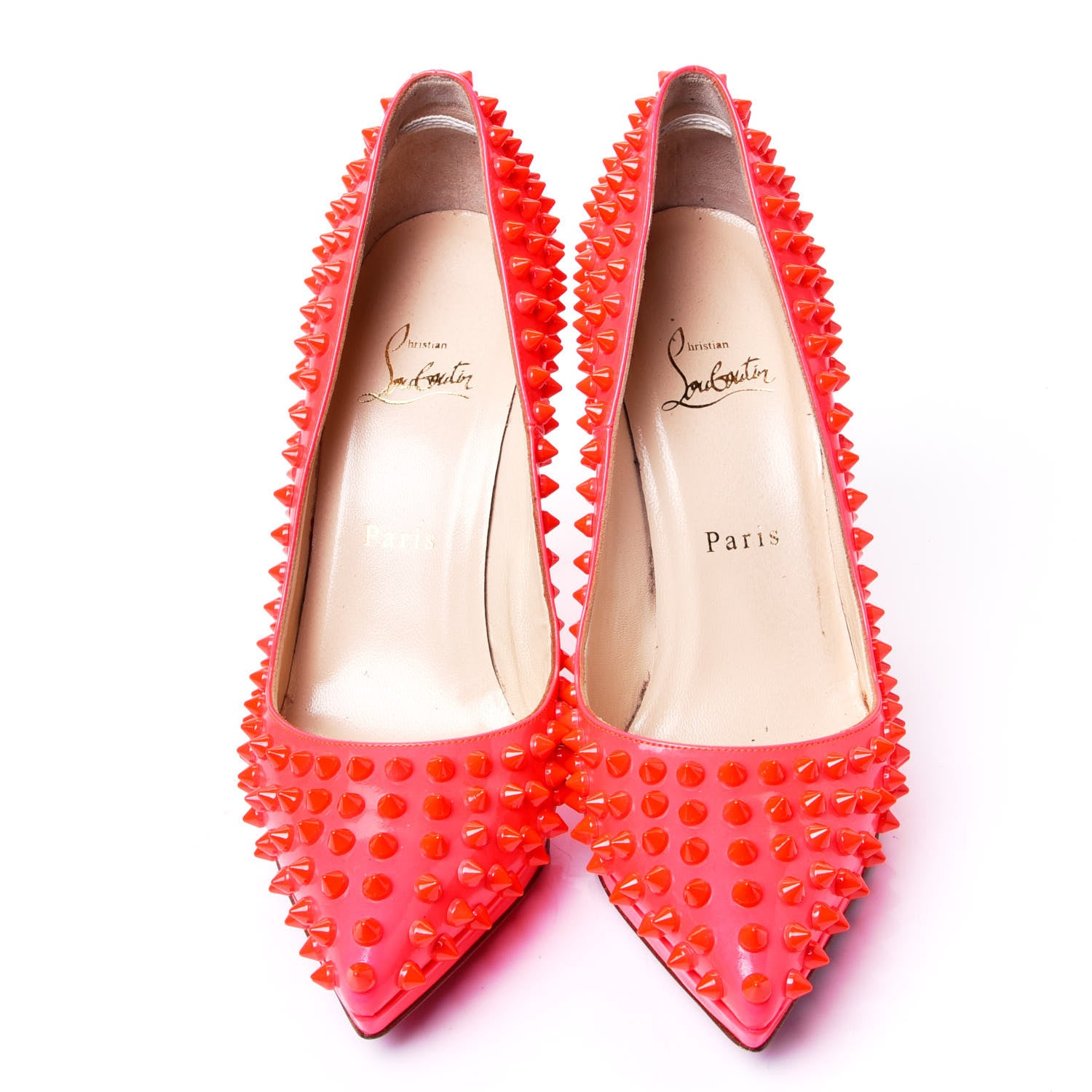 Christian Louboutin Patent Pigalle Plato Spikes 120 Pumps 38 Fluo Rose Paris 5 of 9