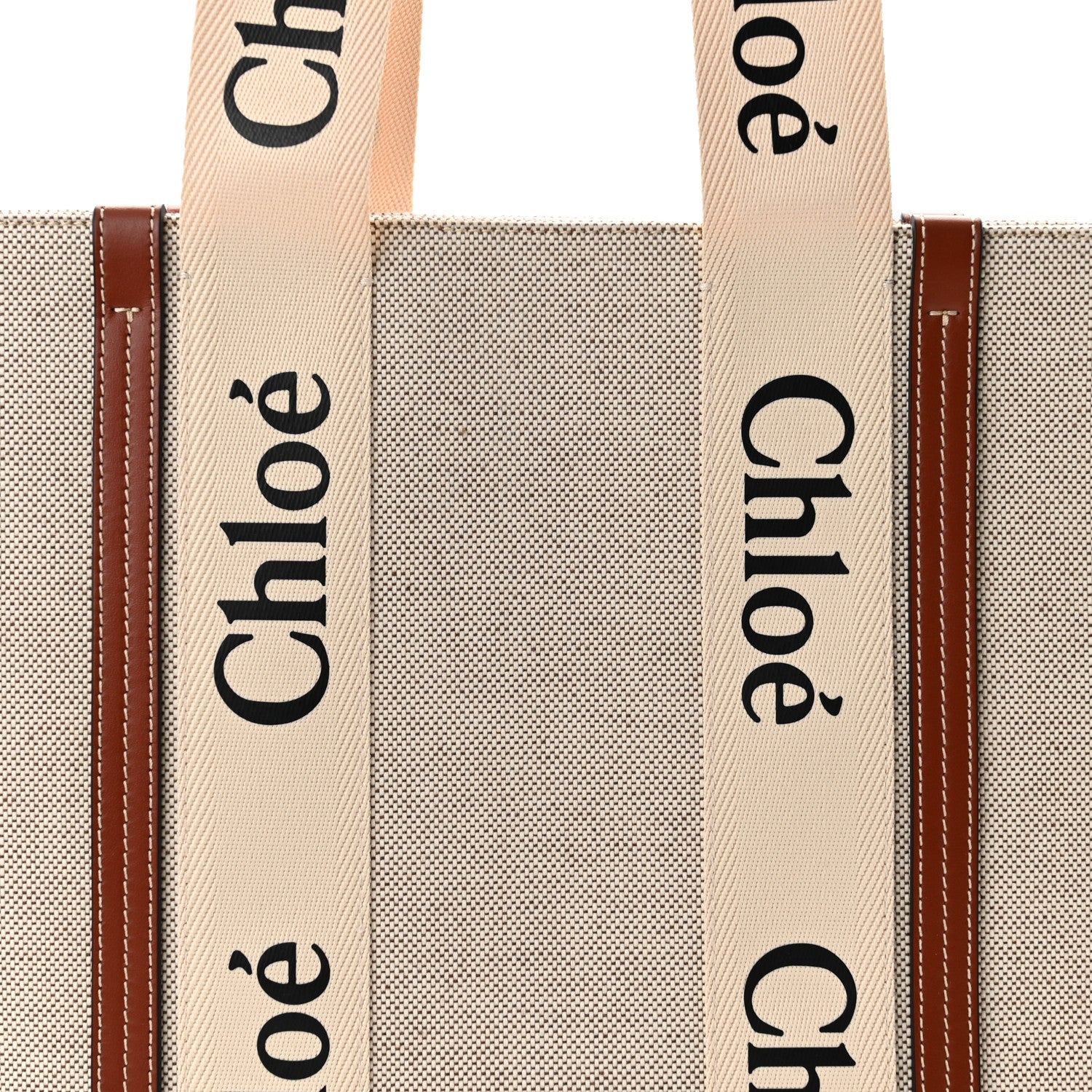 Chloe Cotton Calfskin Large Woody Ribbon Tote White Brown 8 of 10