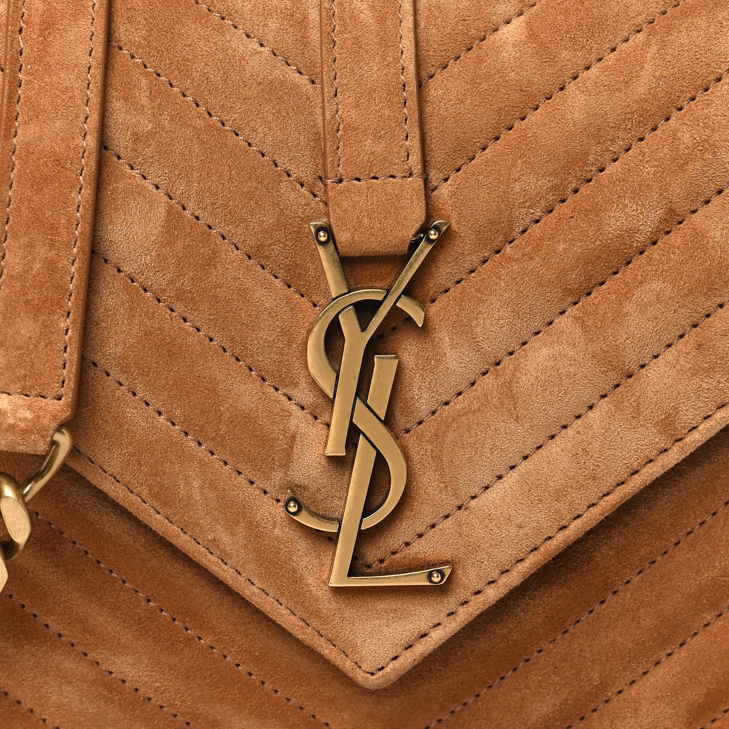 Saint Laurent Suede Matelasse Chevron Monogram Medium College Bag Cinnamon 8 of 10