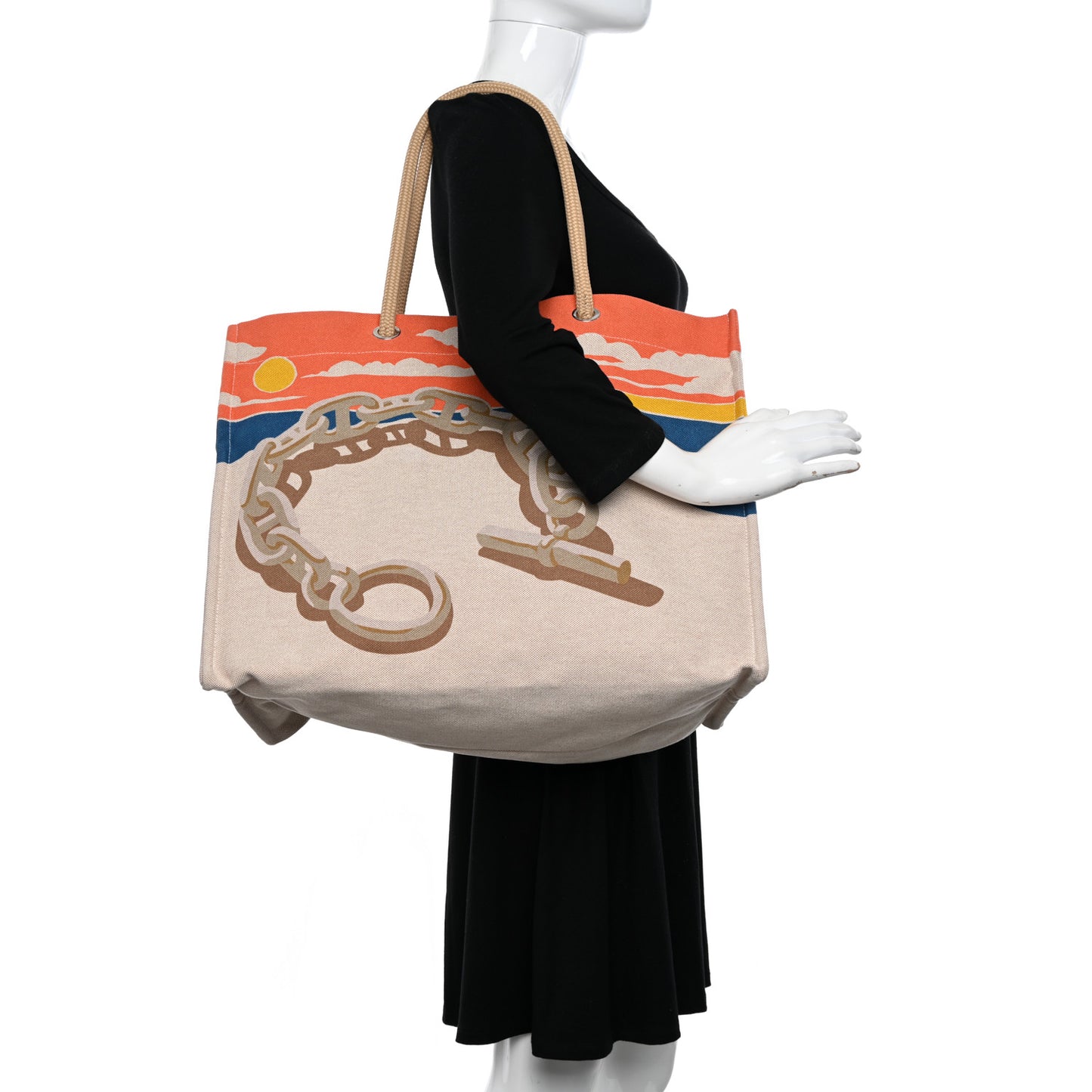 H Canvas Printed Escale A La Plage Beach Bag Acier