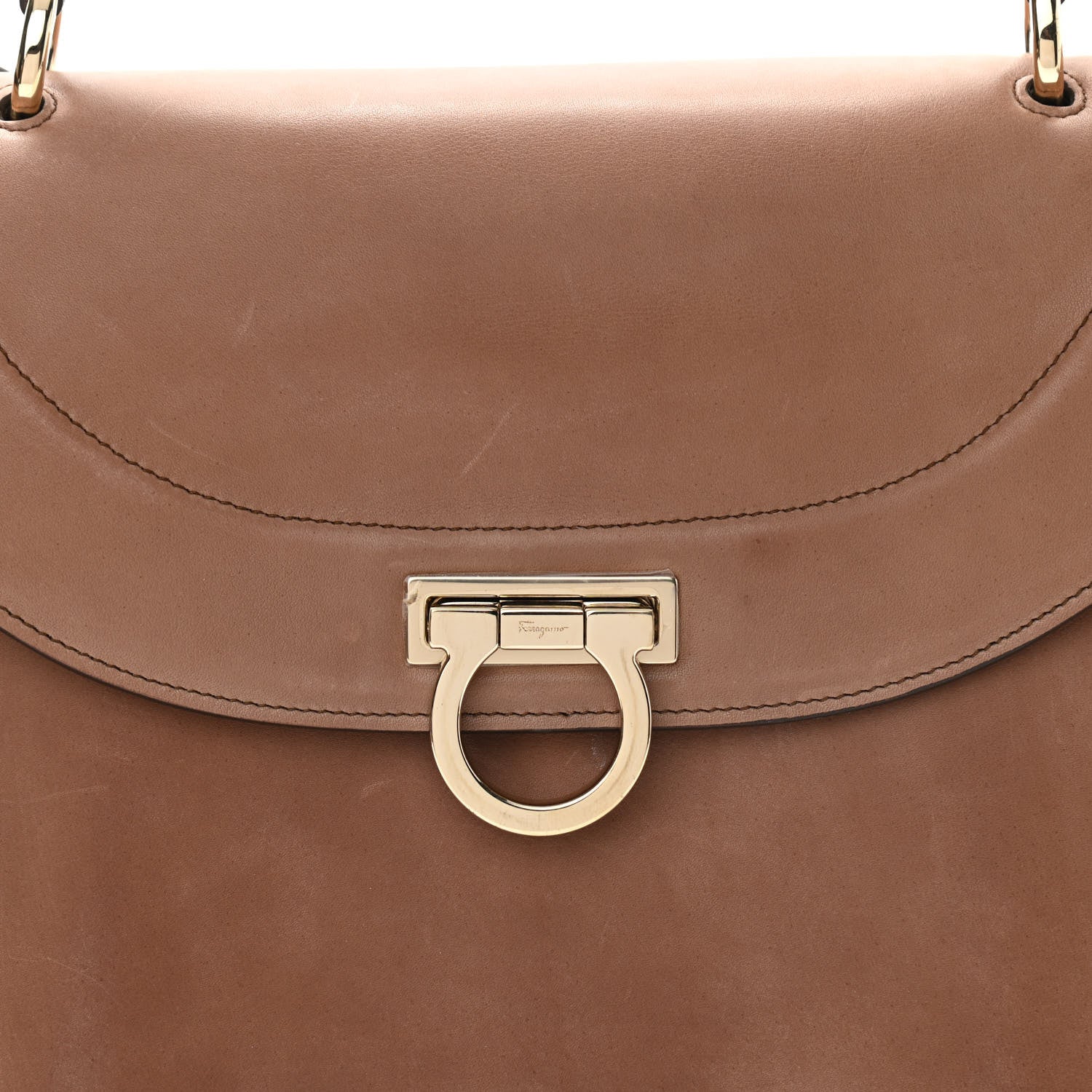 Salvatore Ferragamo Calfskin Sofia Rainbow Top Handle Bag Moka 7 of 11