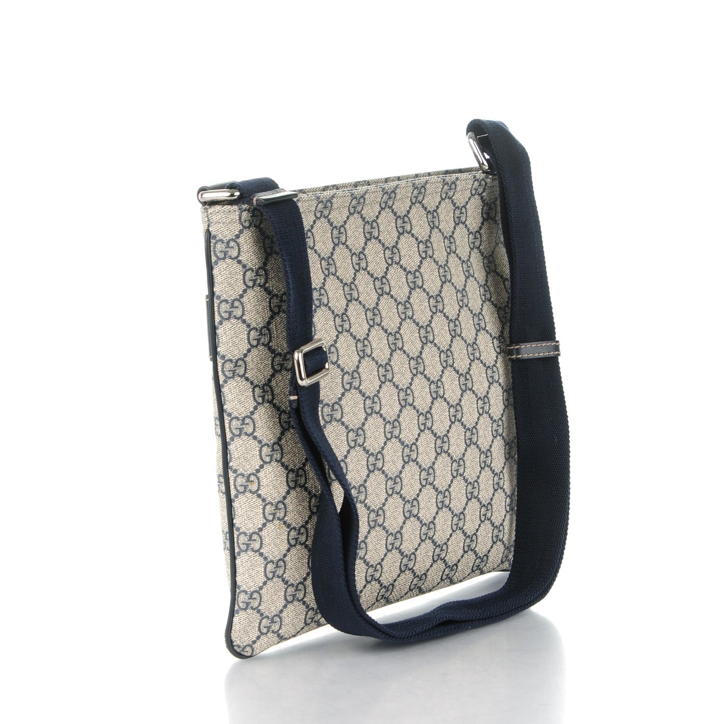 GG Supreme Monogram Small Flat Side Zip Messenger Bag Beige Blue