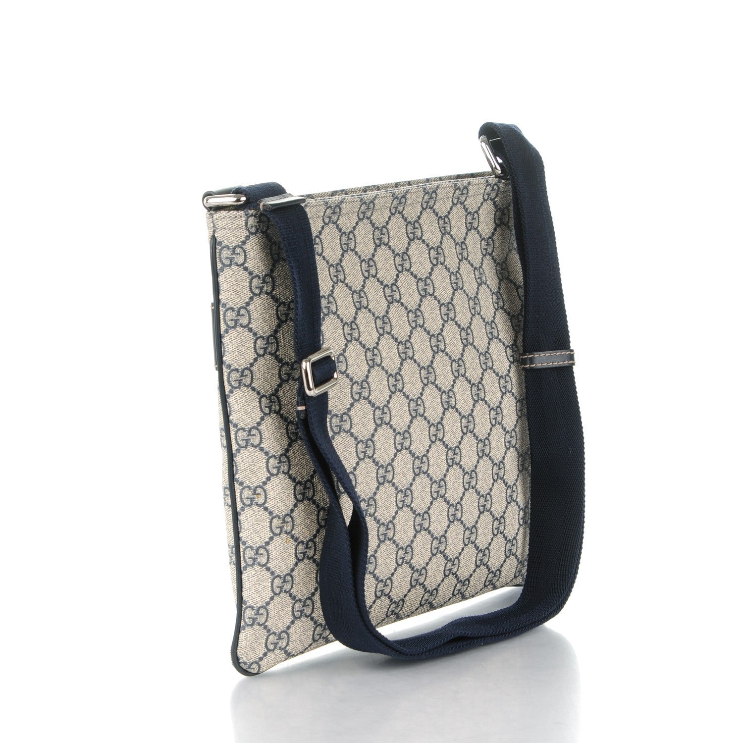 Gucci GG Supreme Monogram Small Flat Side Zip Messenger Bag Beige Blue 3 of 7