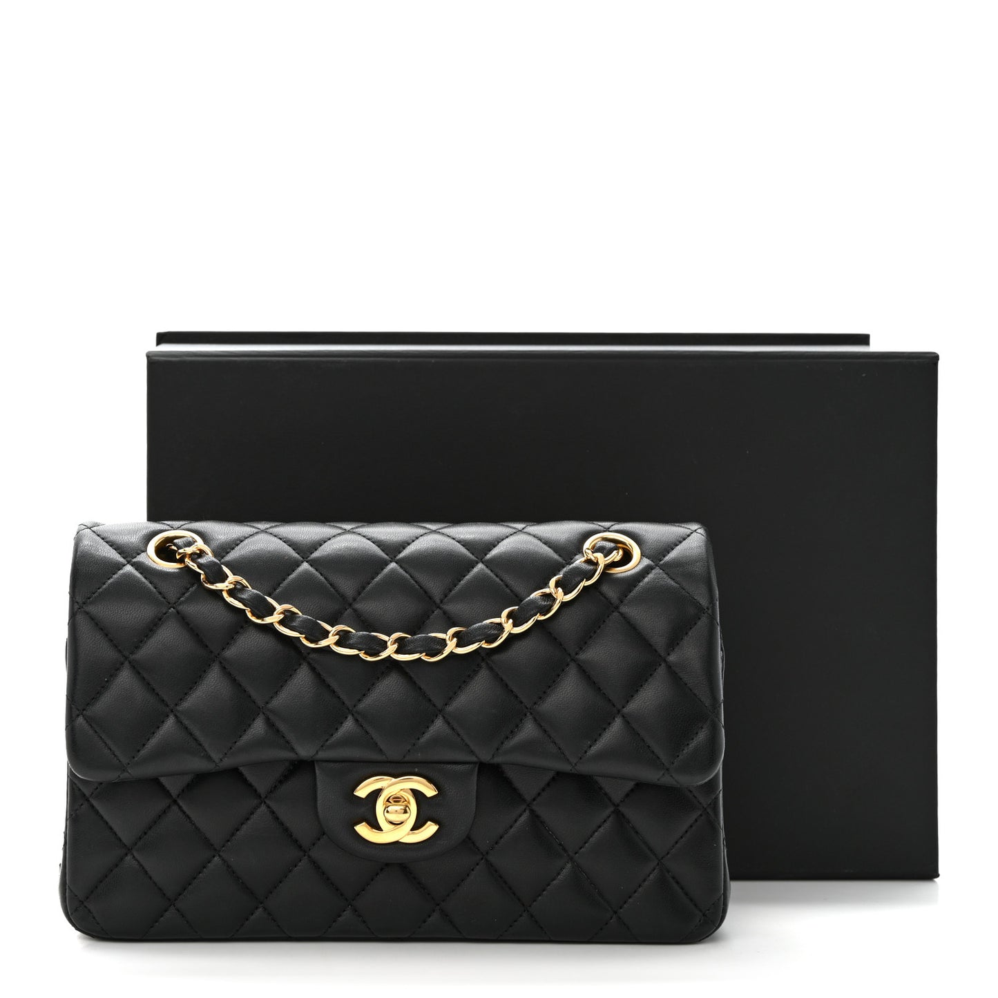 Lambskin Quilted Small Double Flap Black