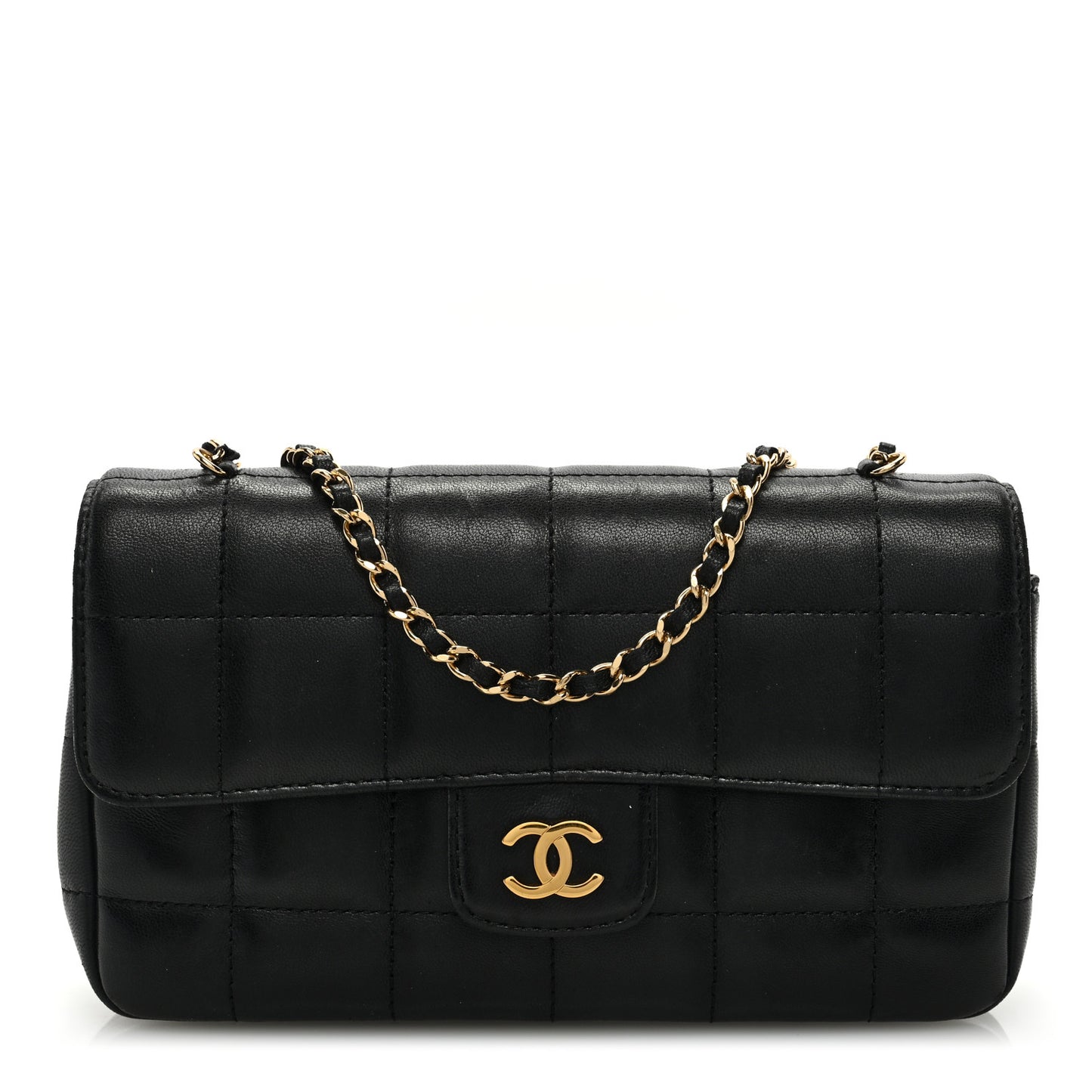 Lambskin Quilted Mini Chocolate Bar Flap Black