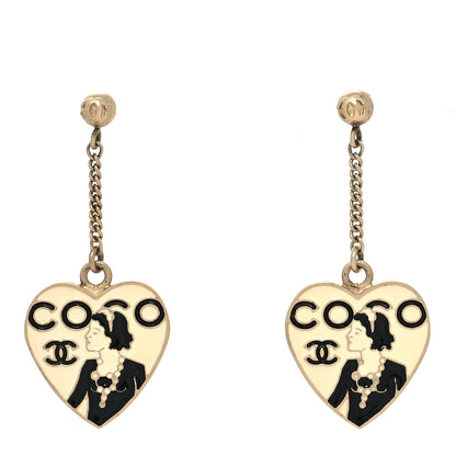 Chanel Enamel Coco Mademoiselle Heart Dangle Earrings Black Gold 1 of 4