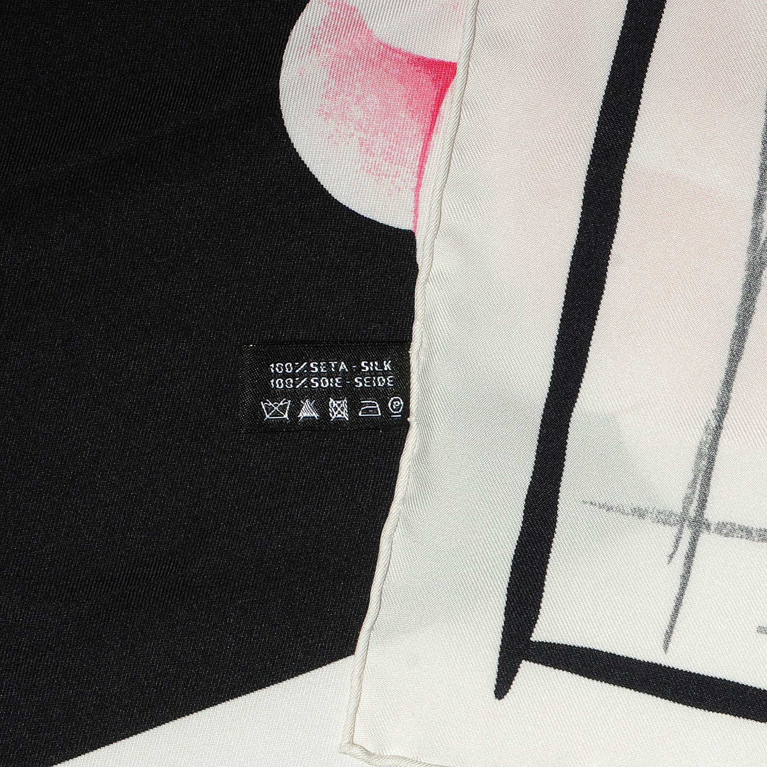 Chanel Silk Camellia Flower Scarf Black Pink 5 of 5