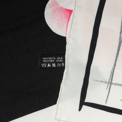 Chanel Silk Camellia Flower Scarf Black Pink 5 of 5