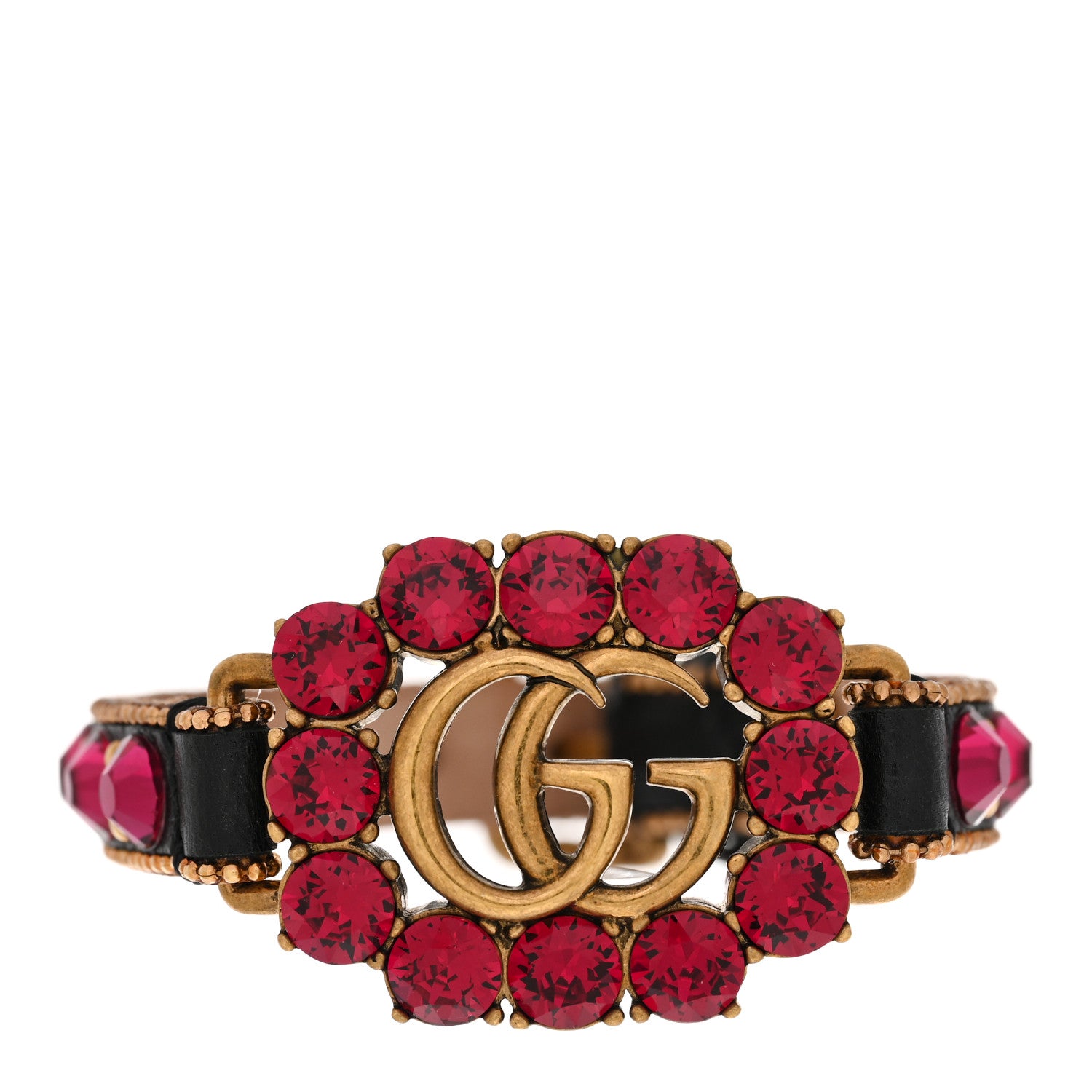 Gucci Calfskin Crystal Double G Bracelet Gold 1 of 7