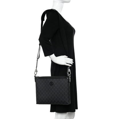 Gucci GG Supreme Monogram Azalea Calfskin Retro Interlocking G Wristlet Messenger Bag Black 2 of 13