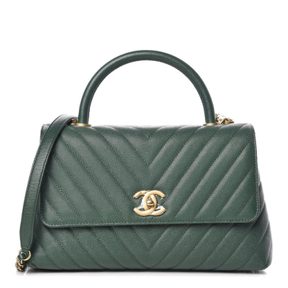 Chanel Caviar Chevron Chevron Quilted Small Coco Handle Flap Green 1 of 10