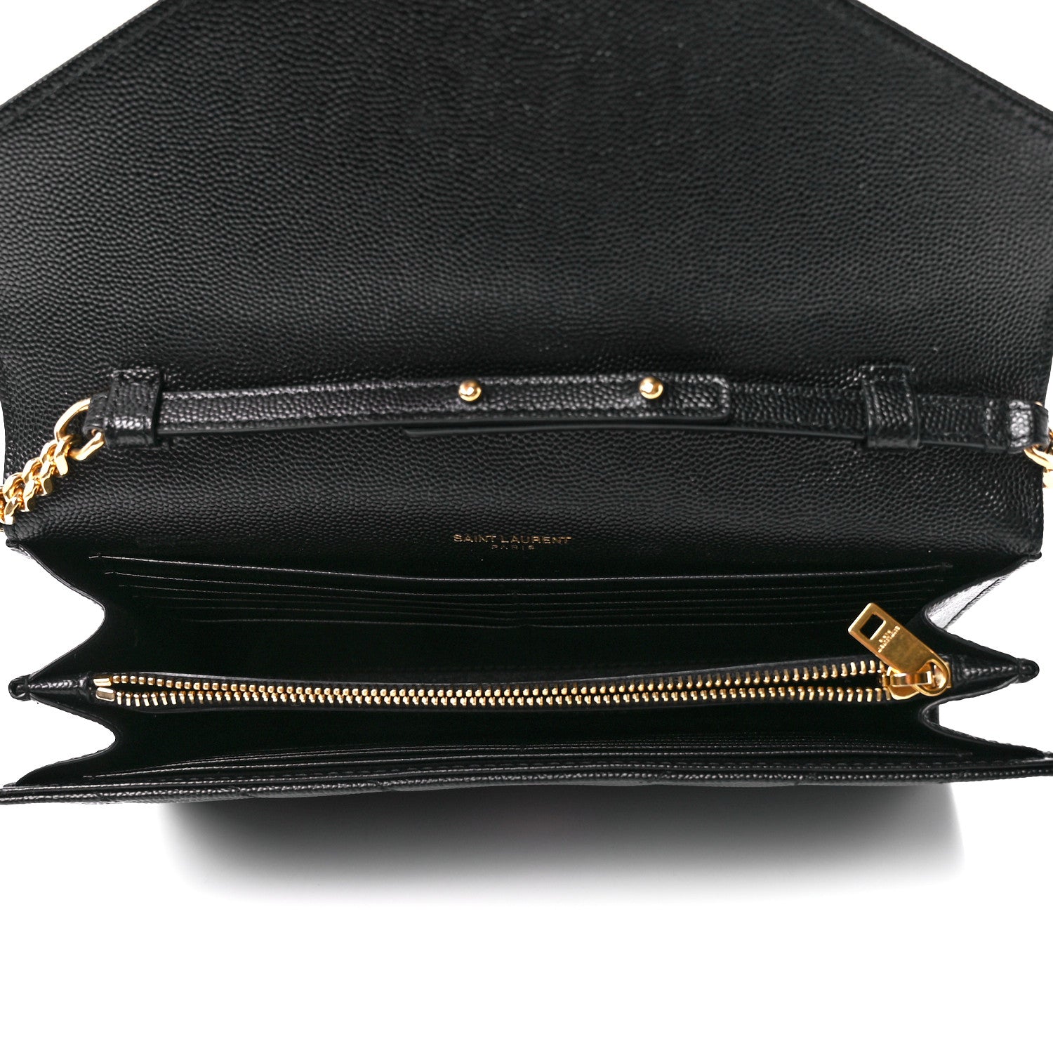 Saint Laurent Grain De Poudre Matelasse Chevron Monogram Chain Wallet Black 5 of 10