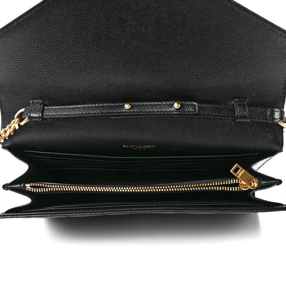 Saint Laurent Grain De Poudre Matelasse Chevron Monogram Chain Wallet Black 5 of 10