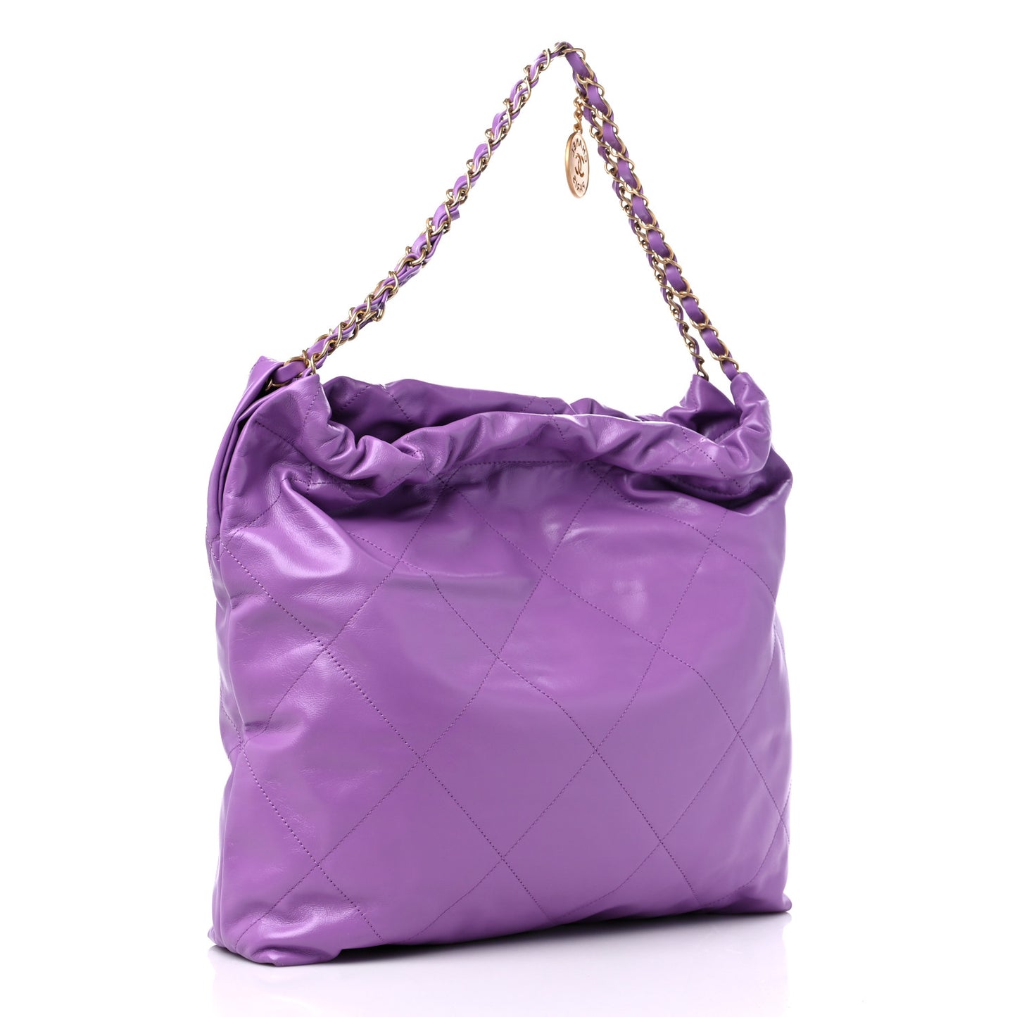 Shiny Calfskin Quilted Chanel 22 Purple