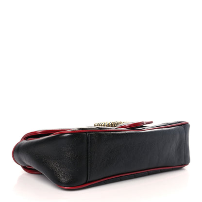 Gucci Vintage Effect Calfskin Matelasse Diagonal Small Torchon GG Marmont Shoulder Bag Black Romantic Cherry 4 of 9