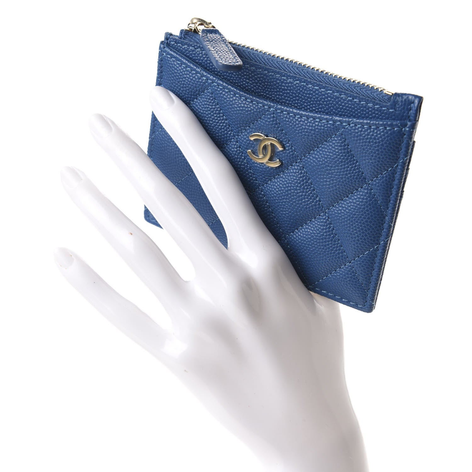 Chanel Caviar Quilted CC Zip Card Holder Blue 2 of 8