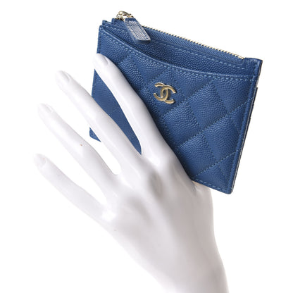 Chanel Caviar Quilted CC Zip Card Holder Blue 2 of 8