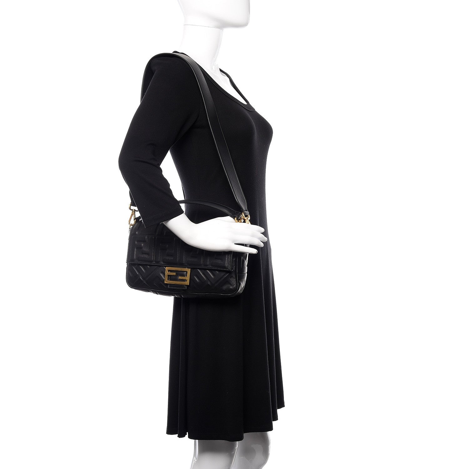 Fendi Nappa FF 1974 Embossed Baguette Black 2 of 9