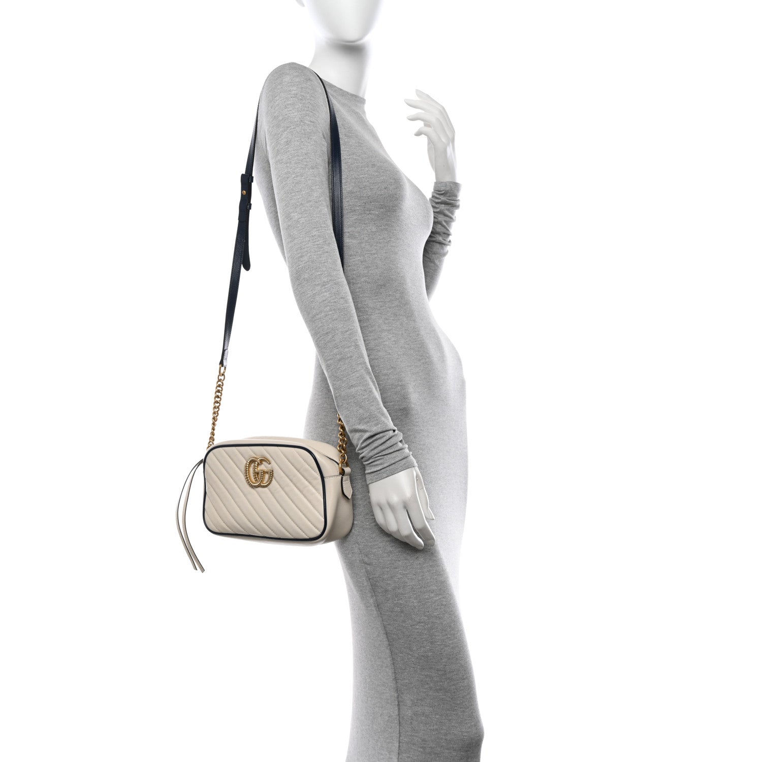 Gucci Vintage Effect Calfskin Matelasse Diagonal Small Torchon GG Marmont Chain Shoulder Bag Mystic White Blue Agata 2 of 10