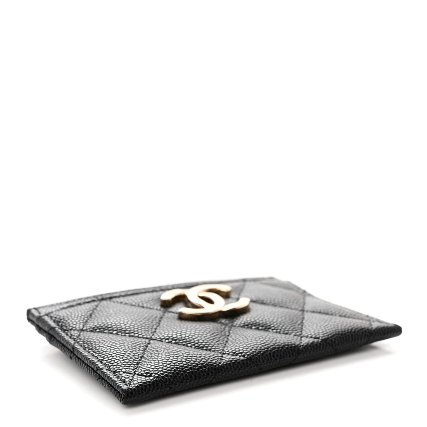 Caviar Quilted Striated Card Holder Black