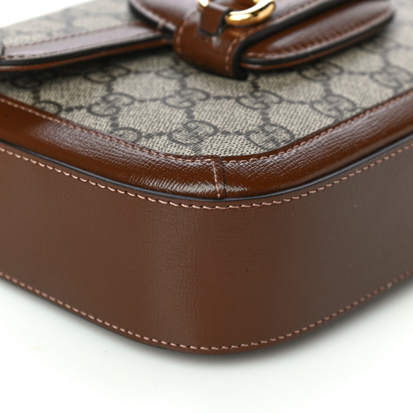 GG Supreme Monogram Web Mini Horsebit 1955 Shoulder Bag Beige Brown Sugar
