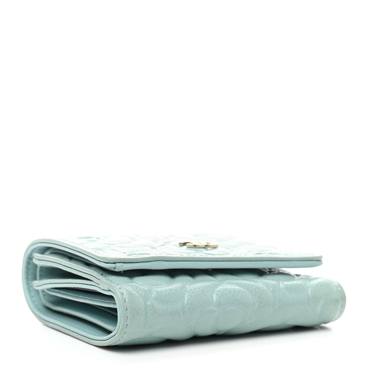 Caviar Camellia Embossed Compact Wallet Light Blue