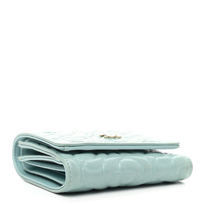 Chanel Caviar Camellia Embossed Compact Wallet Light Blue 4 of 8