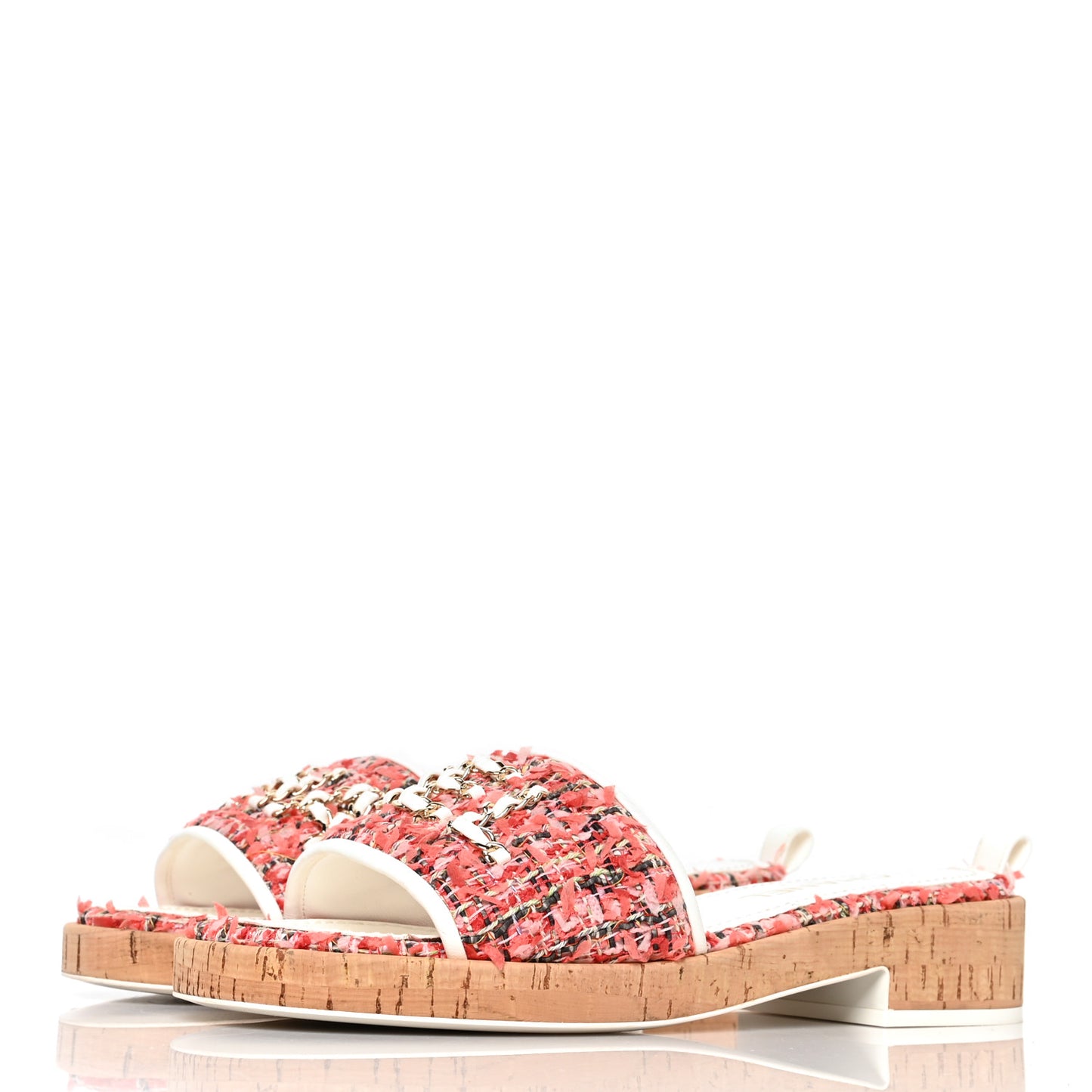 Tweed Cork Mule Sandal 40 Coral Red Pink
